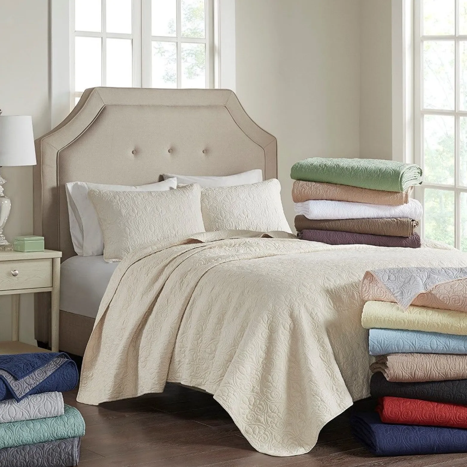 Becky Grey Reversible 2-Piece Coverlet Set - Twin/Twin XL