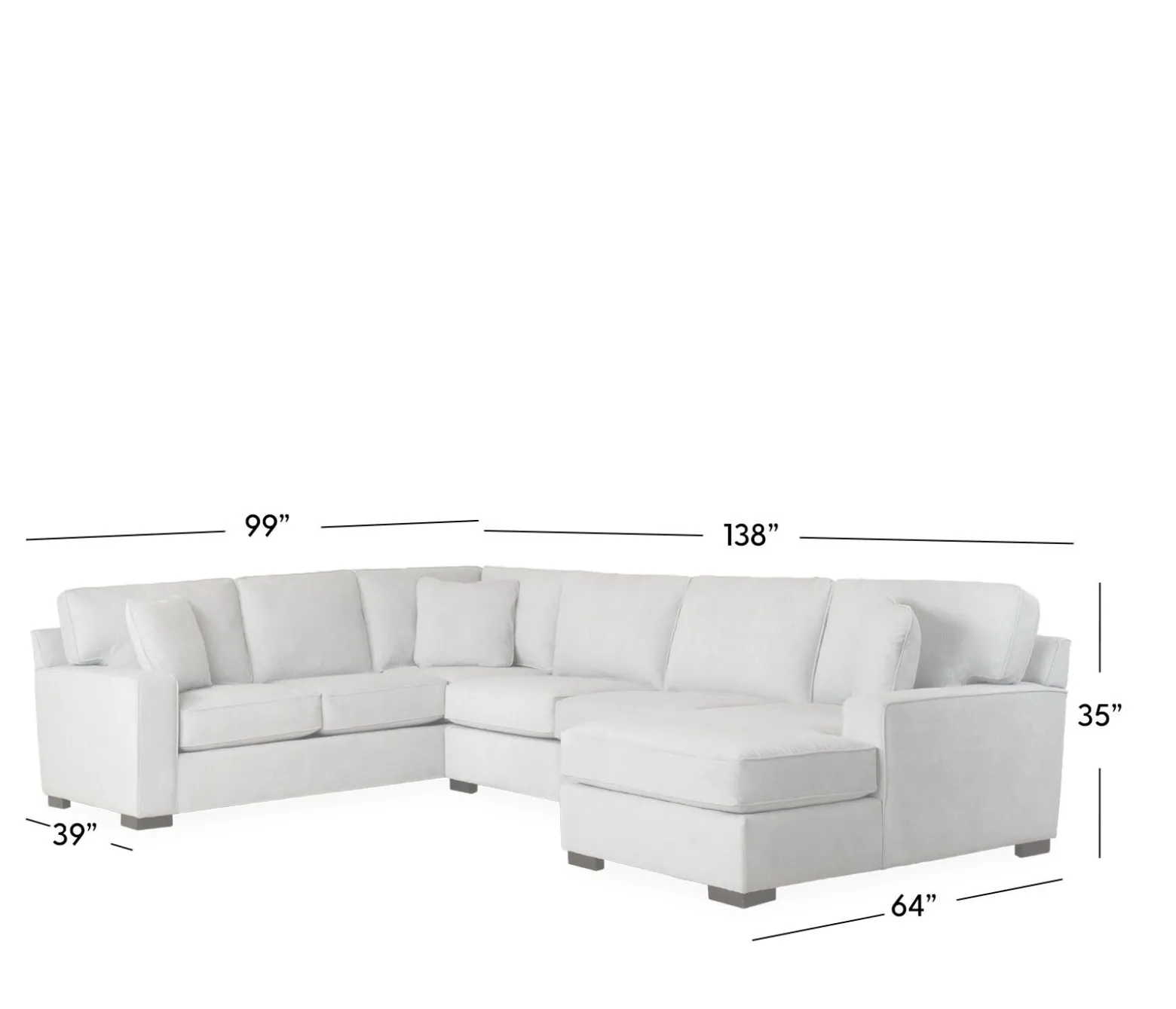 Bedford 3-Piece Sectional - LHF Sofa Sectional, Armless Apt Sofa, & RHF Chaise