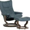 Stressless® Wing Medium Classic Recliner & Ottoman - Paloma Teal Blue