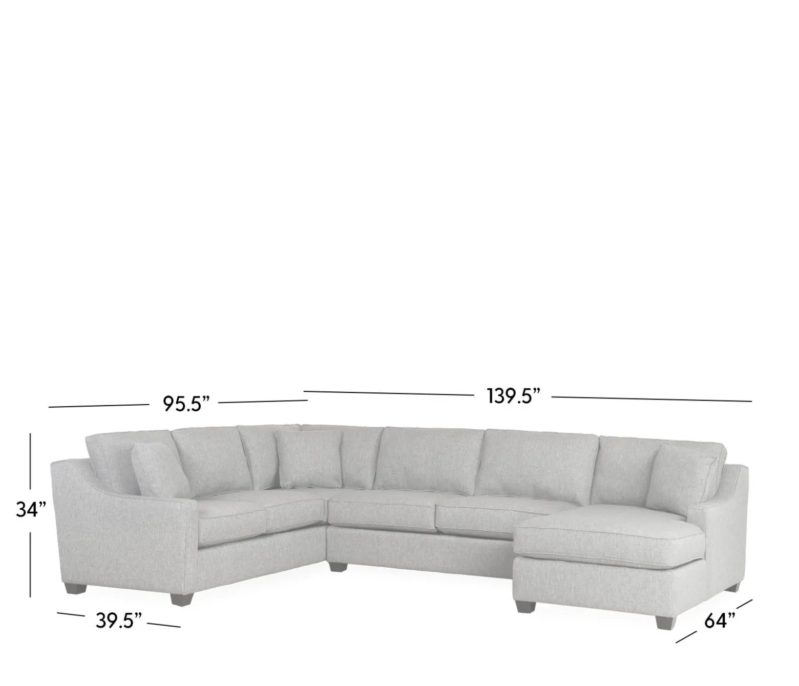 Twilight 3-Piece Sectional LHF Sofa w/ Armless Apt. Sofa, RHF Chaise